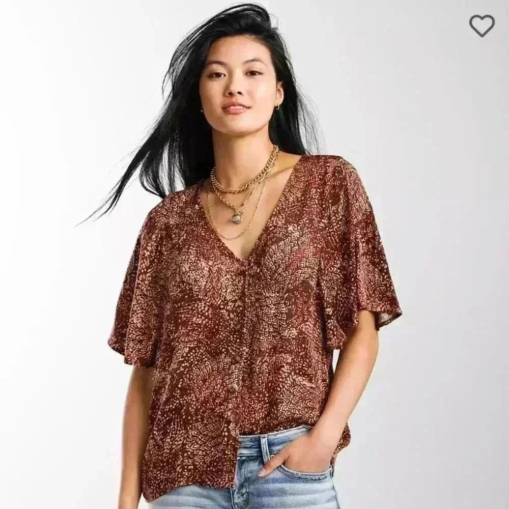 Daytrip Brown Patterned Blouse - image 1